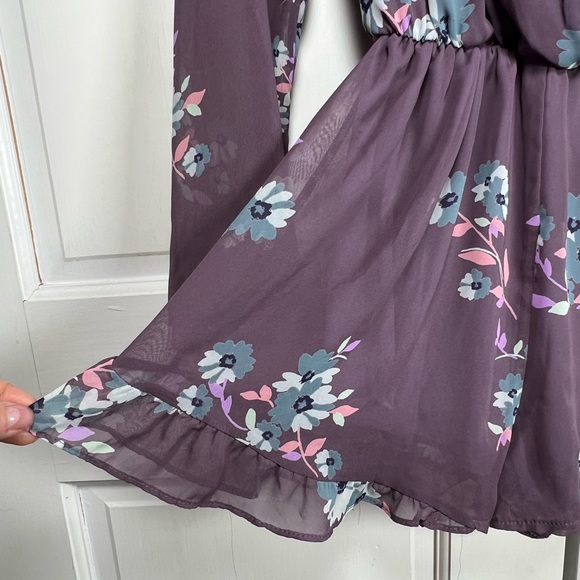 Altar’d State Sheer Purple Floral Lined Romper Size Small - Picture 2 of 8